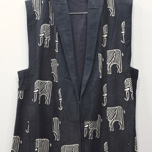 Sleeveless Duster African Black White Elephant