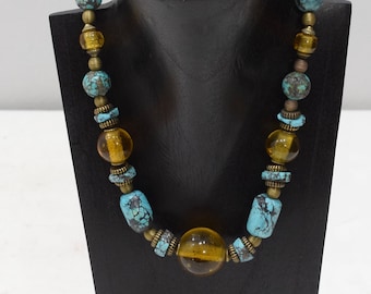 Necklace Chinese Turquoise Gold Beaded Necklace