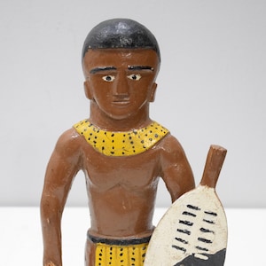 African Statue Zulu Warrior Folk Art Doll South Africa 14&quot;