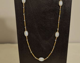 Necklace Chinese Opaline Gold Glass Czechoslovakian Glass Brass Beaded Handmade Glass Jewelry Necklace