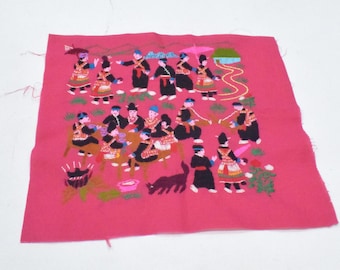 Hmong Hill Tribe Embroidered Country Life  Fabric panels