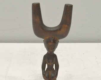 African Baule Slingshot Carved Wood Figure Ivory Coast