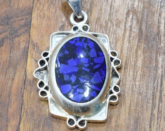 Pendant Sterling Silver Blue Purple Resin Stone Pendant