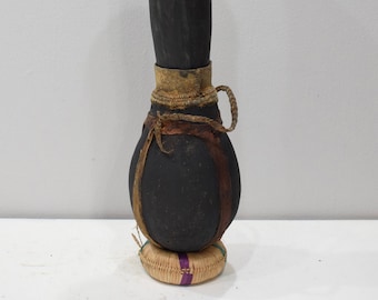 African Turkana Tribe Milk Wood Leather Container