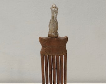 African Hair Pick Comb Silver Bird Topped