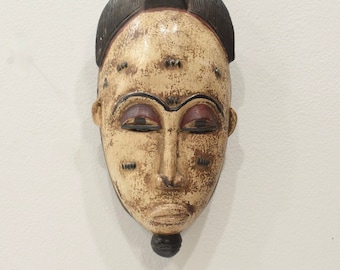 African Mask Wood Crest Baule Tribe Mask