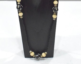 Black Glass Horn Beaded Long Necklace