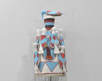 African Yoruba Beaded Multi Colored Bird Crown
