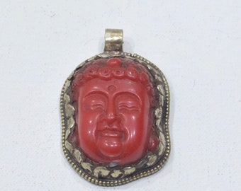 Tibetan Silver Red Resin Buddha Pendant