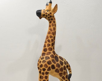 African Statue Giraffe Carved Wood Tall Statue