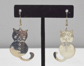 Silver Cat Dangle Earrings