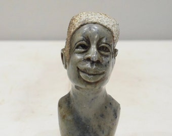 African Soapstone Male Bust Carved Sculpture Swaziland