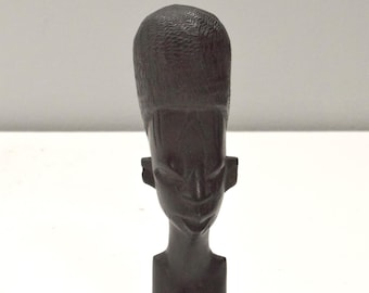 African Female Bust Ebony Wood Carved Sculpture Tanzania