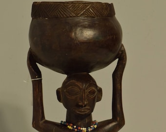 African Statue Luba Cup Female Statue Zaire