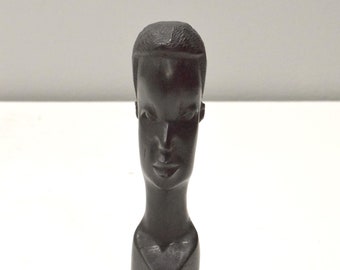 African Female Bust Ebony Wood Carved Sculpture Tanzania