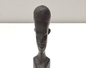 African Female Bust Ebony Wood Carved Sculpture Tanzania