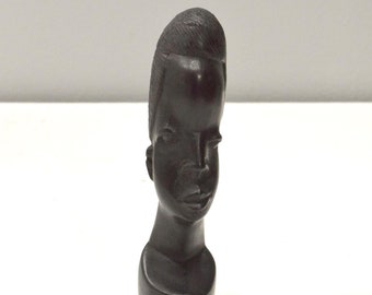 African Female Bust Ebony Wood Carved Sculpture Tanzania