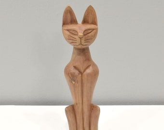 Cat Statue Hand Carved Wood Philippine Cat Statue