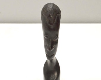 African Female Bust Ebony Wood Carved Sculpture Tanzania