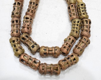 Beads African Brass Coiled Lattice Beads 23-25mm