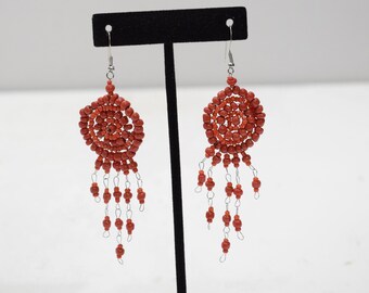 Earrings Red Orange Beaded Earrings