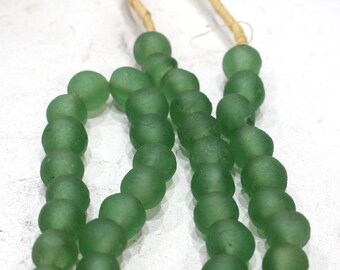 Beads African Green Recycled Glass  13-15mm