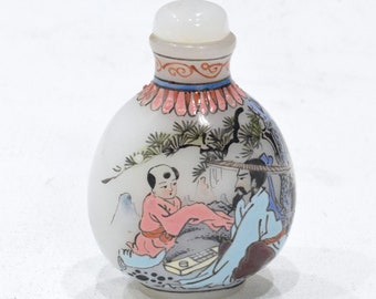 Chinese Porcelain Snuff Perfume Bottle Glass Painted Landscape