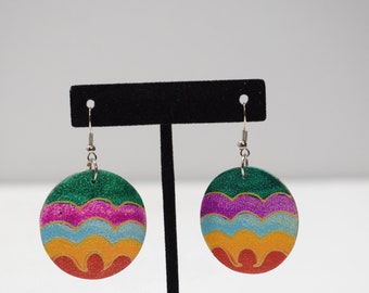 Earrings Painted Wood Circles