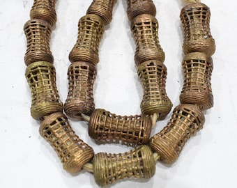 Beads African Brass Coiled Lattice Beads 32-36mm