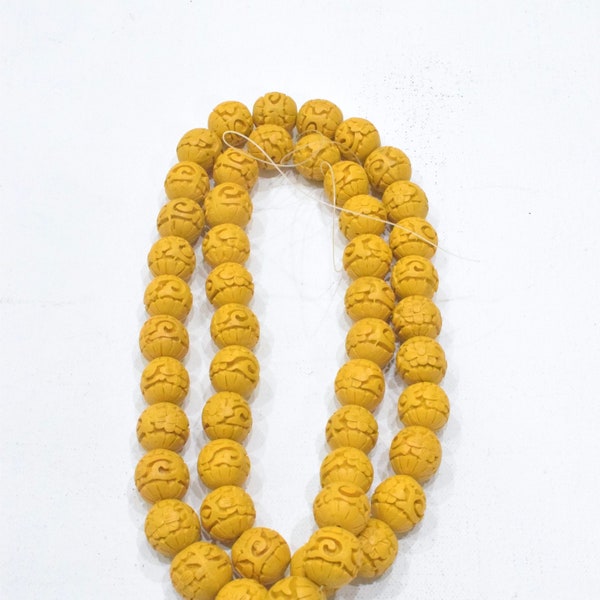 Beads Chinese Round Yellow Cinnabar Bead Strand