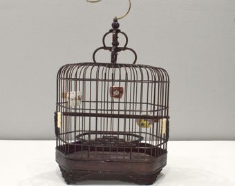 Chinese Wicker Birdcage Porcelain Water Food Bowls