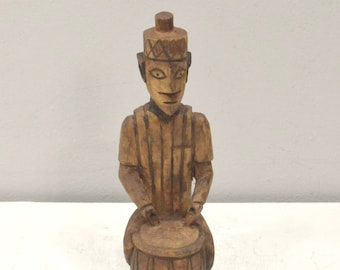 African Lobi Tribe Drummer Boy Carved Wooden Statue