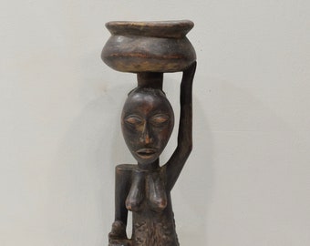 African Statue Luba Cup Female Statue Zaire