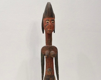 African Statue Old Red Baule Tribe Female Carved Wood Statue