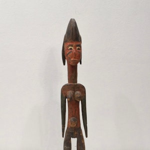 African Statue Old Red Baule Tribe Female Carved Wood Statue
