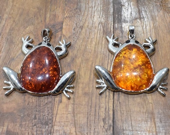 Pendant  Silver Faux Amber Frog Pendants