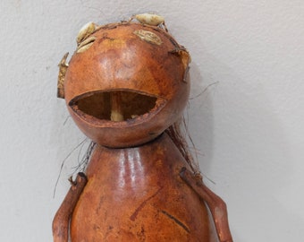 African Gourd Shaker Rattle Cowrie Shell Kenya Figure Rattle