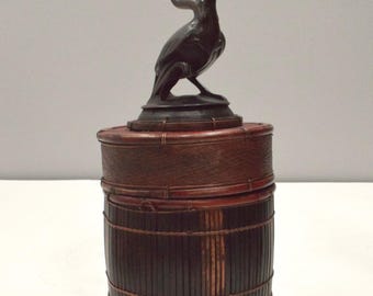 Basket Indonesian Palm Leaf Container Animal Wood Carving Top
