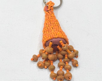 Keychain Assorted Orange Glass Beads Indonesia