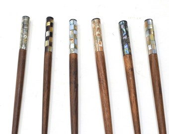 Hair Sticks Indonesian Assorted Inlaid Wood and Shell Hair Sticks