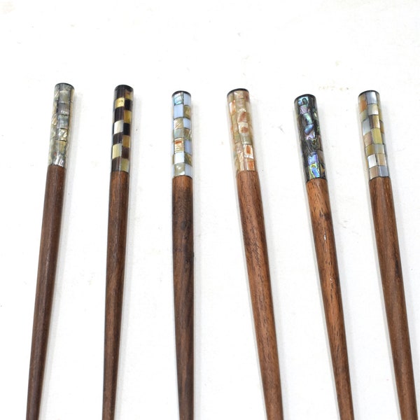 Hair Sticks Indonesian Assorted Inlaid Wood and Shell Hair Sticks