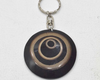 Keychain Black Round Gold Disc Indonesia