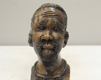 African Soapstone Male Bust Carved Sculpture Swaziland