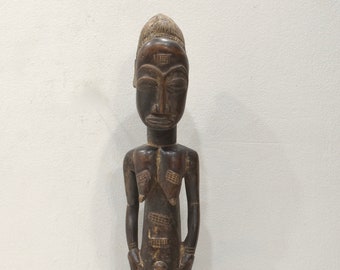 African Statue Baule Tribe Female Carved Wood Statue