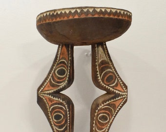 Papua New Guinea Stool Double Face Abelam Tribe Clan Symbols