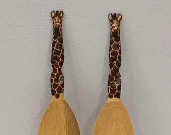 African Old Giraffe Wood Serving Spoon Set Kenya