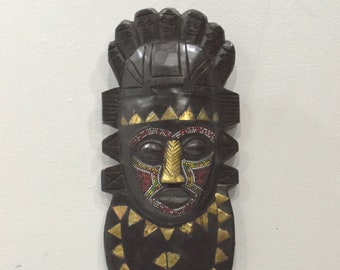 African Mask Carved Wood Benin Beaded Mask