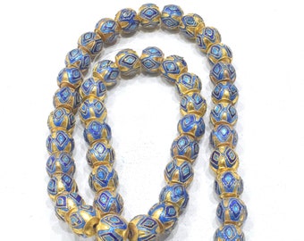 Chinese Enamel Cobalt Blue Gold Dimond Bead