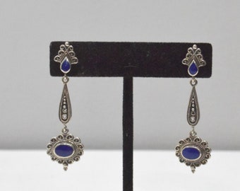 Middle Eastern Sterling Silver Lapis Earrings