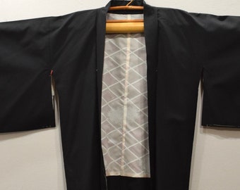 Kimono Japanese Black Orange Flower Kimono